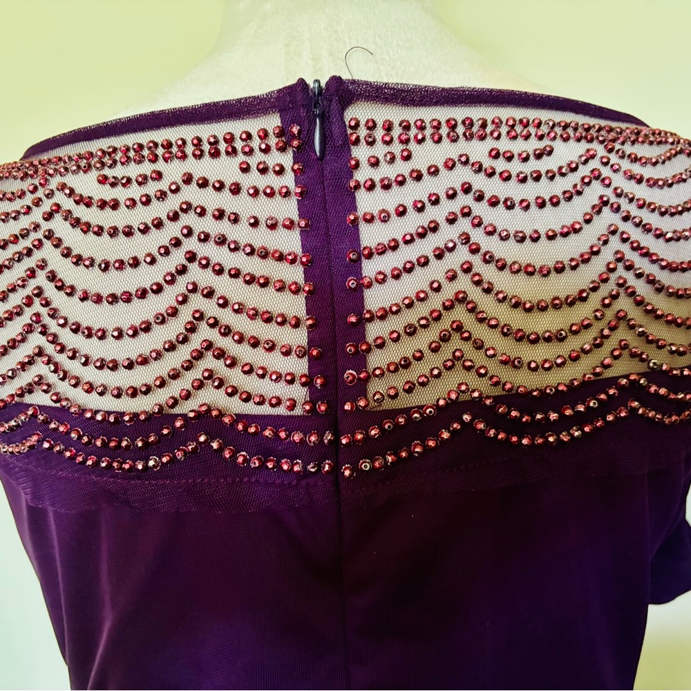 R&M Richards US 16W Beaded Boatneck Deep Wine Purple Midi Sheath Dress - Picture 6 of 10